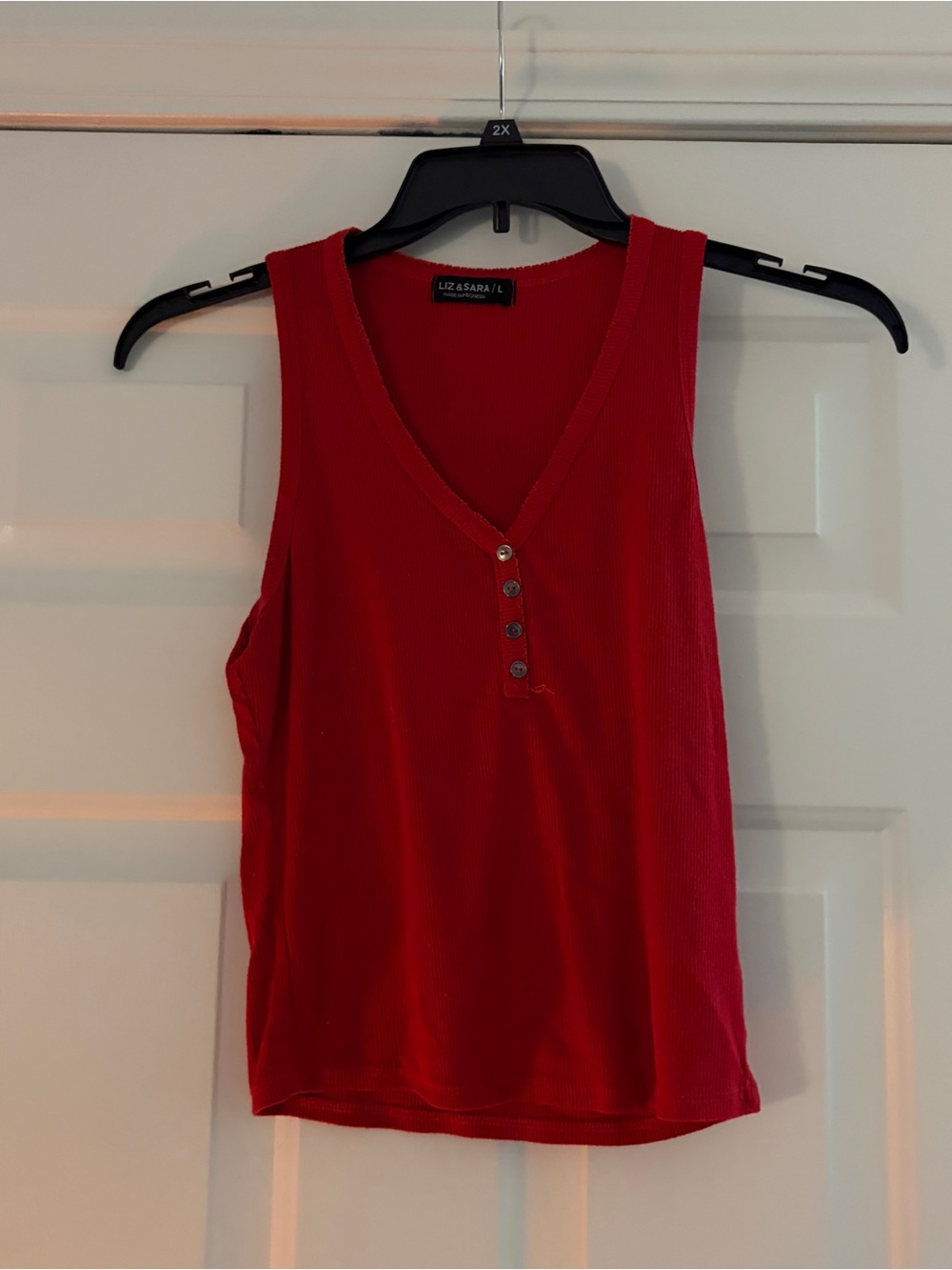 Red Ribbed Henley Tank Top